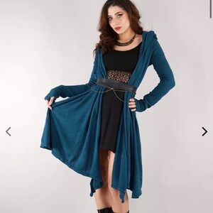 Teal Hooded Draped Cardigan